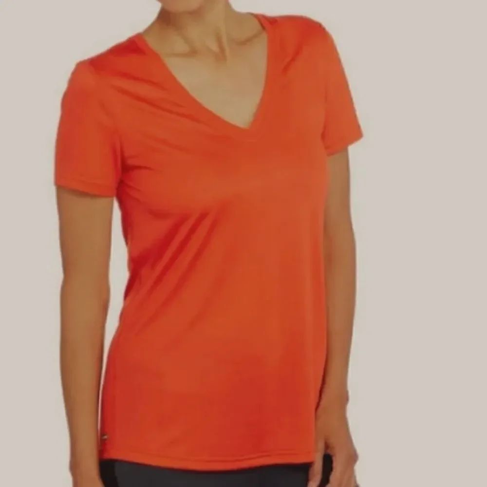 Danskin Women's Orange Short Sleeve V-Neck Top